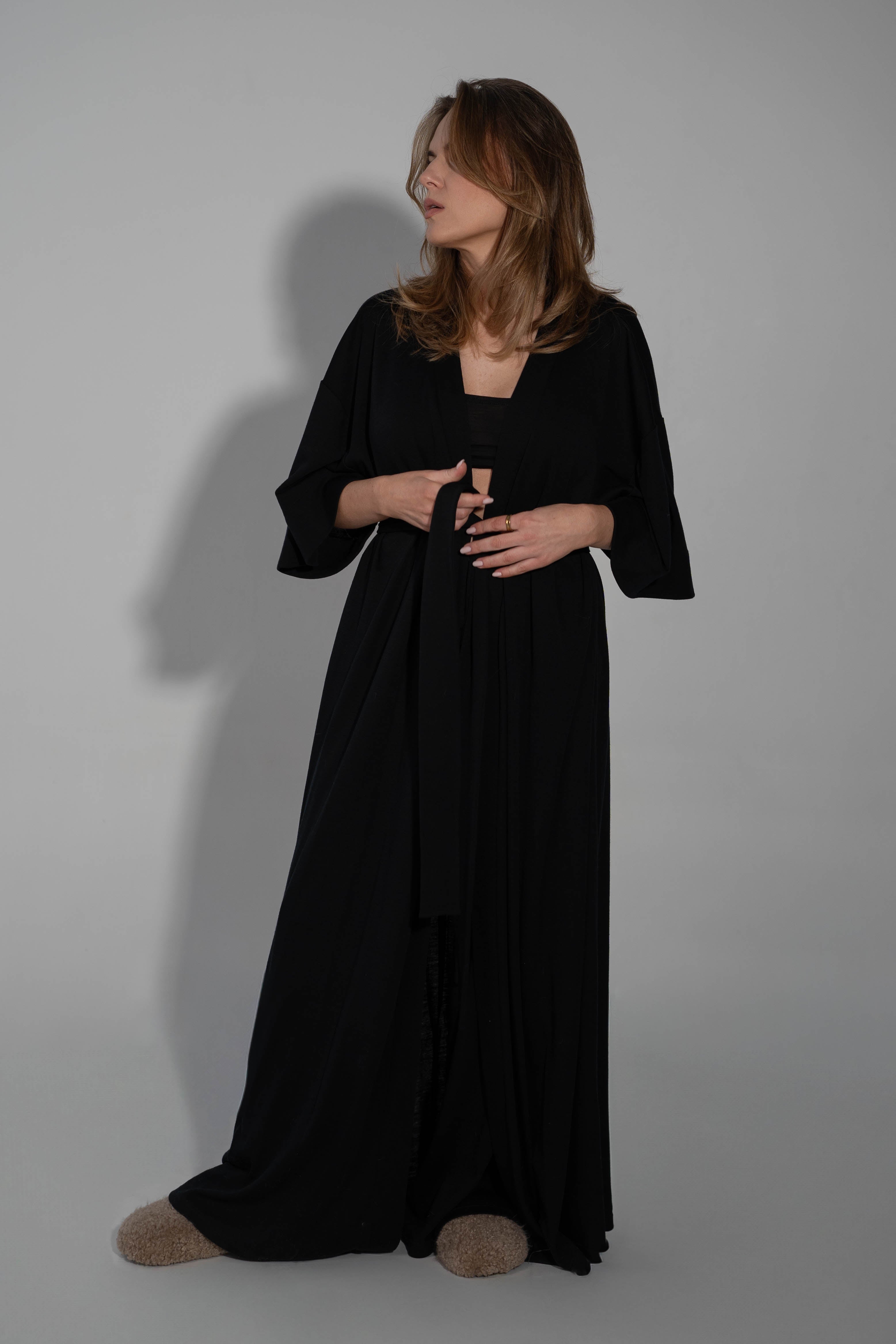 ladies merino wool dressing gown Women's Merino Ponte Dressing Gown