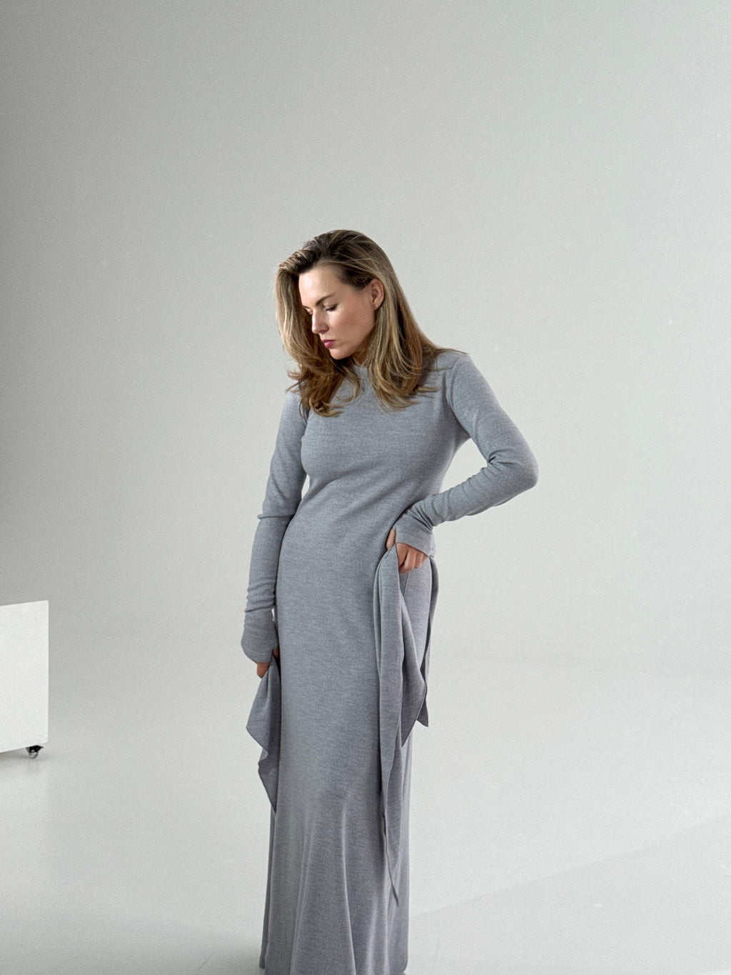 Merino long dress + scarf